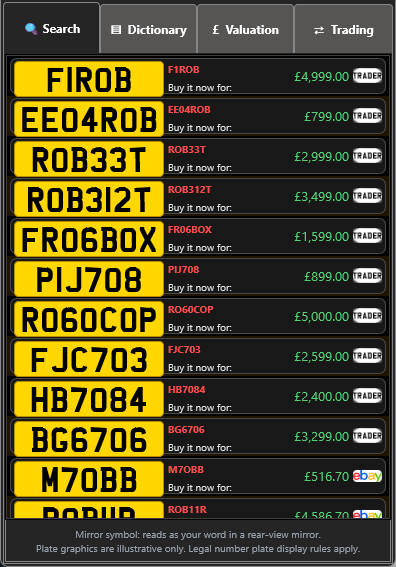 RegFinder registration results for ROB