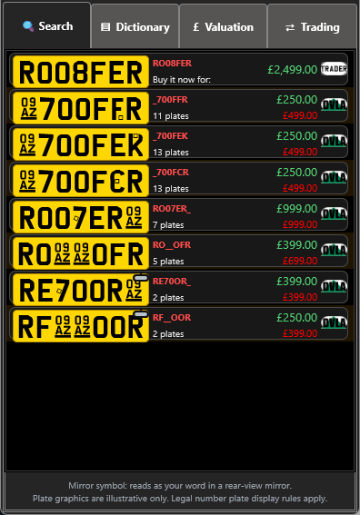 RegFinder registration results for ROOFER