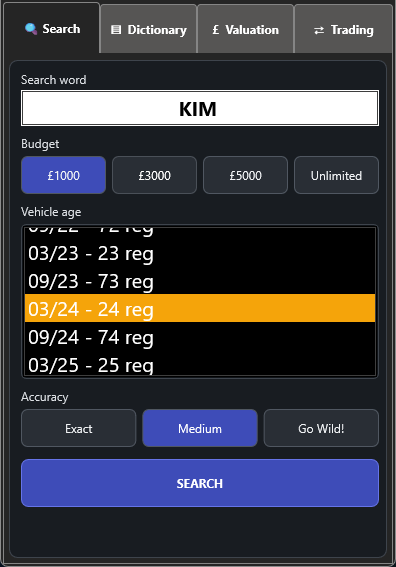 RegFinder search screen for KIM
