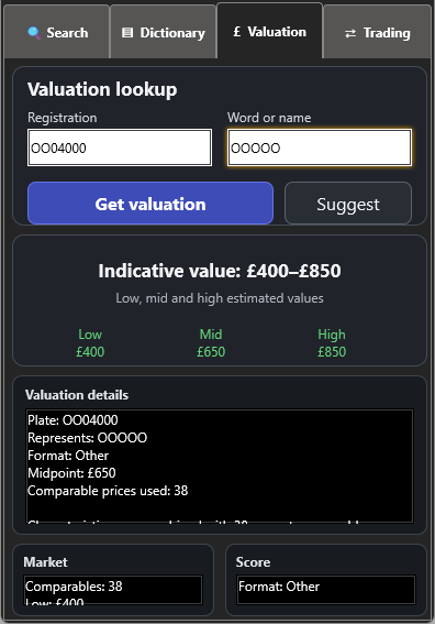 RegFinder registration valuation